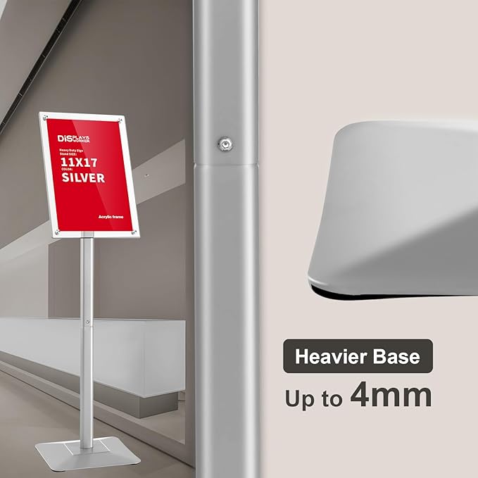 DISPLAYSWORKER Adjustable Heavy Duty Pedestal Sign holder floor Stand,sign stand poster stand ,acrylic frame for 8.5 x 11 inch,Silver (silver, acrylic frame 8.5-x-11-inch)