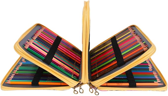 Vomgomfom Colored Pencil Holder - 200 Slots Large Capacity Case with Zipper Closure Twill Fabric, Yellow Flower Pattern for Watercolor Pens, Markers, Artists