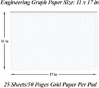 Engineering Graph Paper Pad - 17" x 11" Grid Paper for Engineering, Drafting, Blueprint Drawing, 25 Sheets/50 Pages 4x4 Blue Quad Rule by Better Office Products