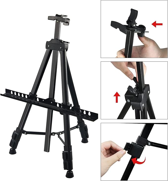 Art Artist Easel Stand for Sign,RRFTOK Metal Tripod Adjustable Easels for Painting Canvases Height from 21" to 66" with Reinforced Triangle,Carry Bag for Table-Top/Floor Drawing and Displaying,Black