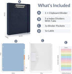 SKYDUE Clipboard Binder with Dividers,1 Inch 3 Ring Binder with Clipboard on Front, Clipboard Folder with Pocket, Labels Office Supplies Blue