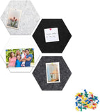 Uoisaiko 12" Large Bulletin Board with 15 Push Pins, Pack of 4 Hexagon Felt Pin Board Notice Boards for Home Office, Felt Wall Tiles for Photos Memos (Black Grey)