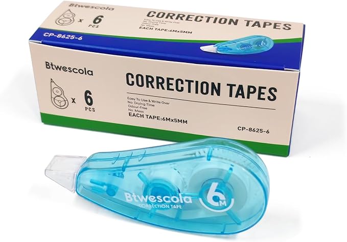 Btwescola Correction Tape, Easy to Use Applicator for Instant Corrections, 19.7 Feet 6-Count Pack Correction Tape for School, Office, Crafting (6pcs/Set)