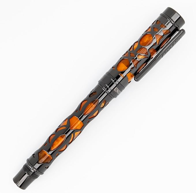 Conklin Endura Deco Crest Fountain Pen in Orange with Rose Gold Accents – Medium Nib, Refillable Luxury Writing Instrument