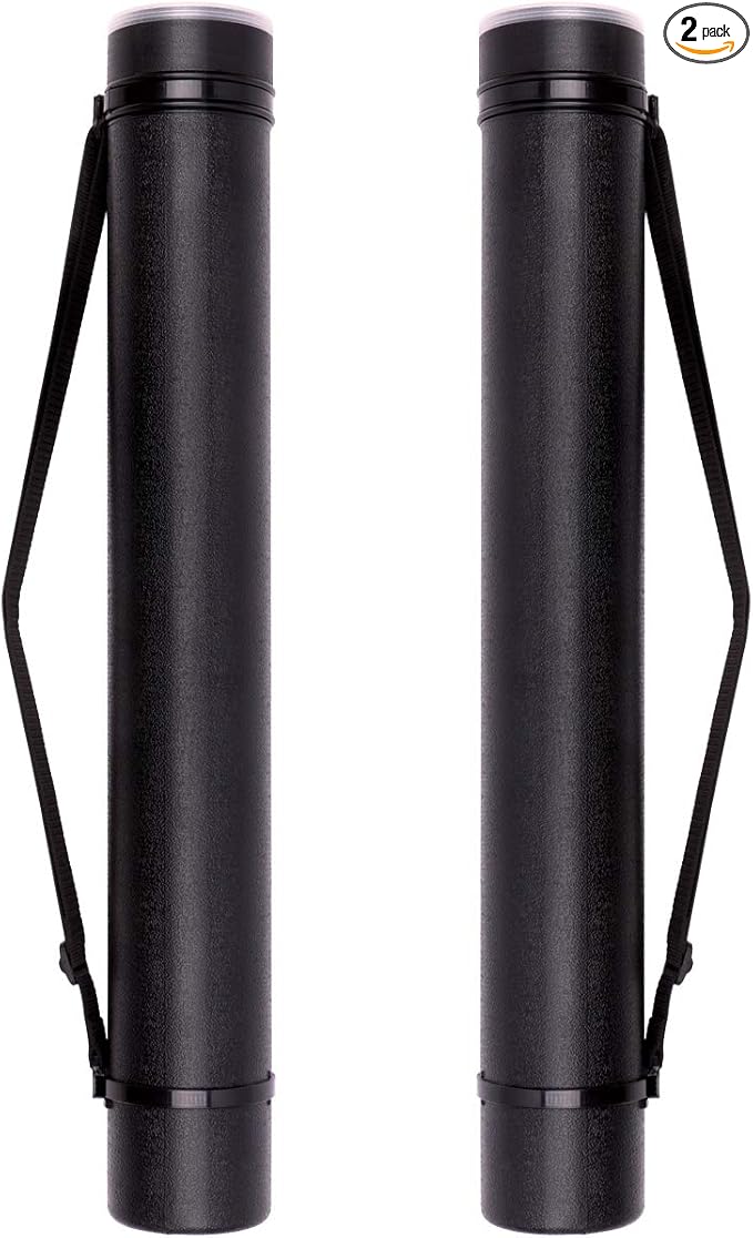TRANSON 2-pack Durable Poster Storage Tube with Straps 24"-40" Extendable for Blueprints, Artwork, Maps, Posters