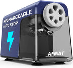 AFMAT 6-Hole Electric Pencil Sharpener, Cordless & Rechargeable, Pencil Sharpener for Classroom, Heavy Duty Pencil Sharpeners for 6-11mm Pencils, Auto Stop, Super Fast, 10,000+ Sharpenings, PSD1