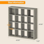furtble Bookshelf with Storage Bins, 16-Cube Storage Organizer with Back Panels, Modern Wood Open Bookcase, Multifunctional Display Shelf for Living Room, Bedroom, Home Office, Gray Oak