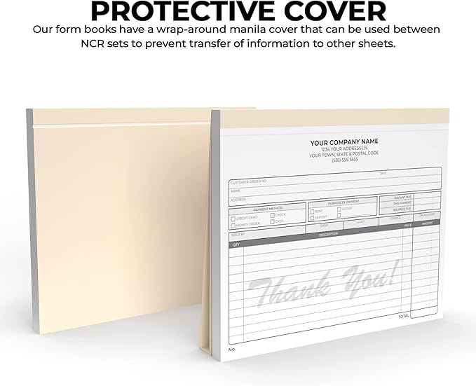 Custom 8.5" x 7" Carbonless NCR Books in 3-Part Triplicate Invoices, Receipts, Work Orders, Sales Orders, Purchase Orders, Estimates, Quote Forms with Your Company/Business Name (66 Sets)