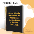 Mhfpl Never Mistake My Silence for Weakness Black Golden Spiral Notebook, Office Gag Gifts for Boss Leader, Funny Saying Sarcastic Work Notebook Gifts for Coworker Supervisor Mentor Manager