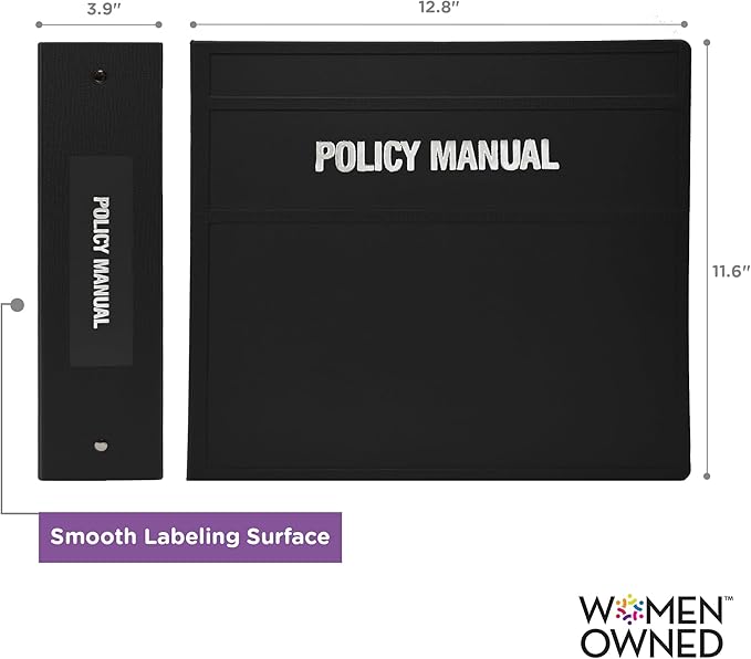 Carstens 4-Inch Heavy Duty Round Ring Binder for Policy Manuals – Side Opening, Black, Case of 10, Durable Plastic, No Pockets, Holds 600 Sheets, Made in USA (1873-3RCS)