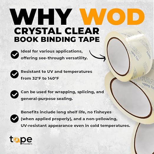 WOD CST22CC Crystal Clear See-Through Packing Tape – 1.5 inch x 110 yds. for Carton Sealing Mailing, Shipping, and Protection, Label Covering, Lamination, and Outdoor Uses.