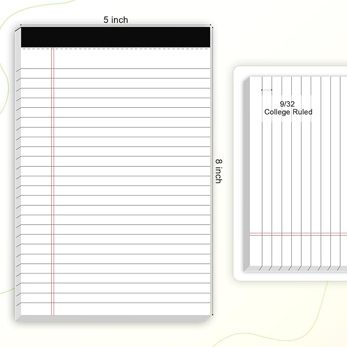 AILZFEI 6pcs Small Note Pad 5x8 College Ruled Legal Pads Paper Notepads 6 Pack Study Back Writing Pads 5 x 8 Legal Pads Perforated Narrow Ruled Pads of Paper White