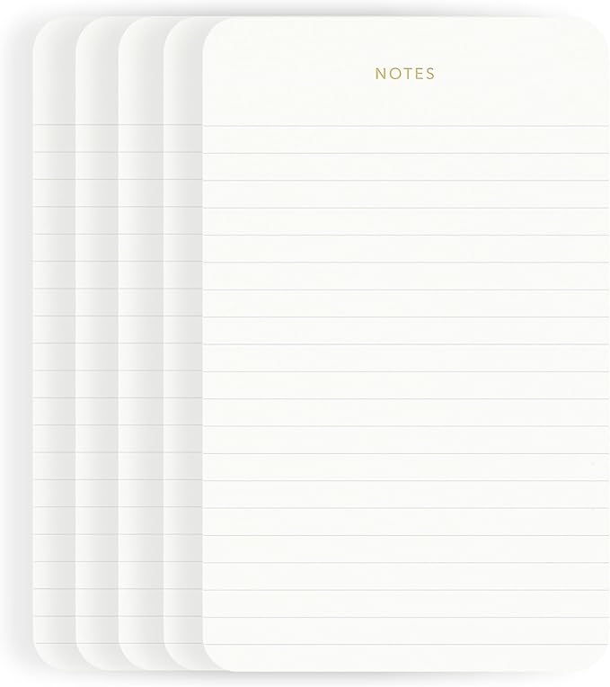 Pinesman - Elegant Desk Notepads for Professionals, Executive's Memo Pads, Minimalist, Gold Foiled, Lined, 5 Pack, 375 Sheets Total (75 Each), 6.3" x 3.9”, 80 GSM, Eco-friendly, FSC™ Certified