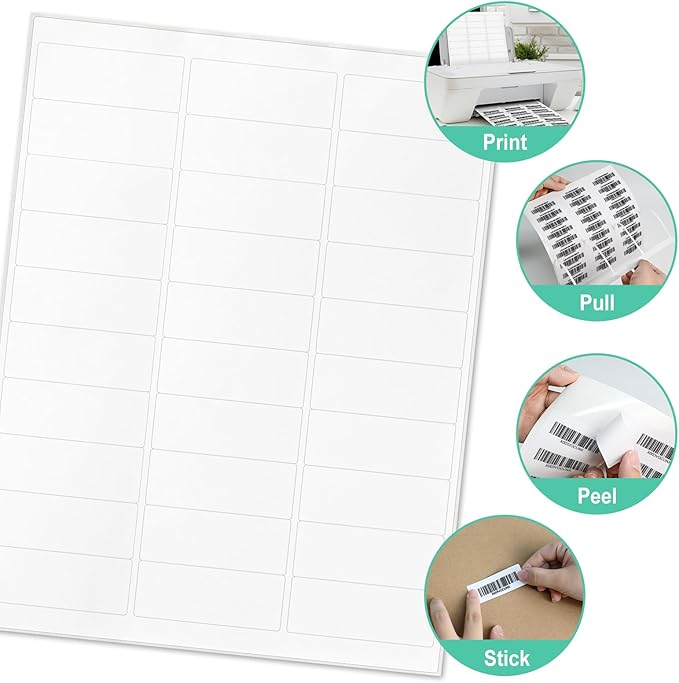 L LIKED Printable Address Labels, 1" x 2-5/8", 3,000 Stickers, 30 per Sheet, Mailing Labels for Envelopes (100 Sheets)