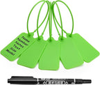100 Green Blank Plastic Tags for Labeling Waterproof Hanging Labels Writable Tags Seal Plastic Marking Label for Clothes Bags Keys Inventory with One Marker Pen