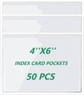 zandfelo 50 Pack 4'' x 6'' Clear Adhesive Index Card Pockets, PVC Labels Holders for Storage Bins and Library Card, Ideal Card Holder with Top Open for Loading and Protecting Your Cards