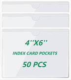 zandfelo 50 Pack 4'' x 6'' Clear Adhesive Index Card Pockets, PVC Labels Holders for Storage Bins and Library Card, Ideal Card Holder with Top Open for Loading and Protecting Your Cards