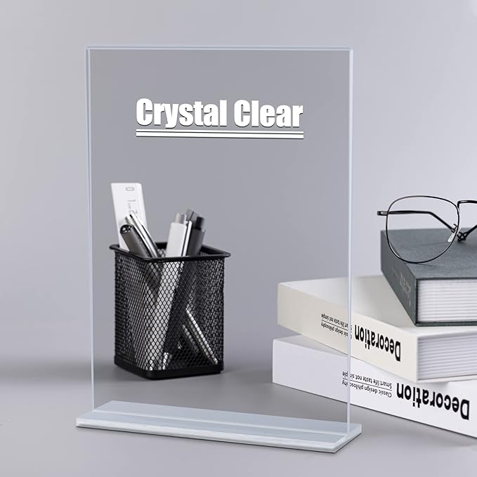 xydstay 6pack Acrylic Sign Holder 5 X 7, Vertical T Shape Clear Plastic Sign Holder, Double-Sided Menu Holder, Unbreakable Table Sign Holder for Restaurant, Office, School, Store and Home Use