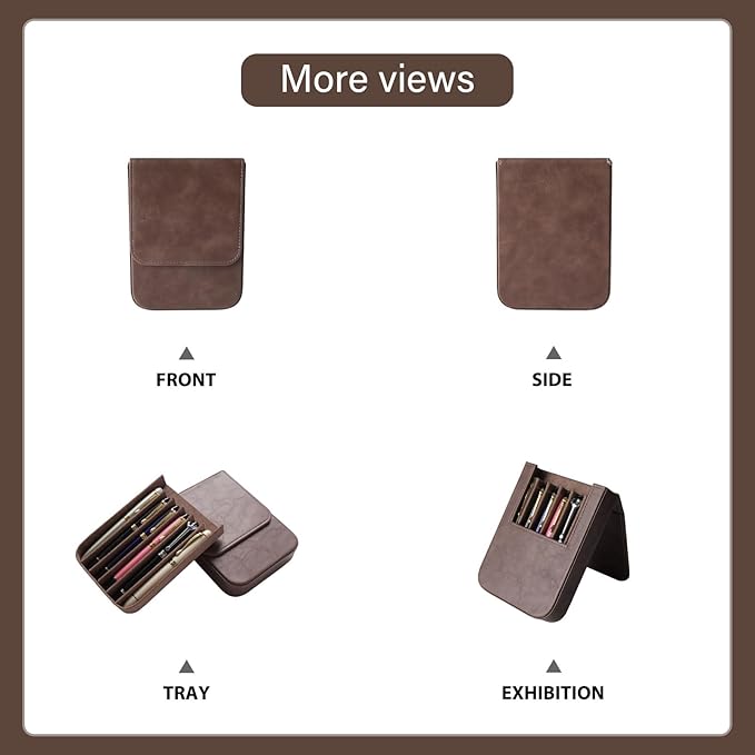 MIVLXLX Leather 6 Fountain Pen/Pencil Tray Case, Handmade, Magnetic Closure with Drawer Design, Gift Choice for Man/Woman/Office, 6 Slots（gray）