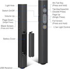 2 in 1 USB Type C Presentation Clicker with Laser Pointer, Wireless Presenter for PowerPoint Presentation PPT Clicker, 2.4GHz Presenter Remote Slide Advancer with Bright Red Laser Pointer
