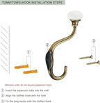 TUNNY Coat Hooks - 5 Pack Brushed Antique Brass Towel Hooks Robe Hooks Decorative Wall Hooks for Bathroom Bedroom Kitchen Towel Robe Clothes Cabinet Closet Bathroom Hardware