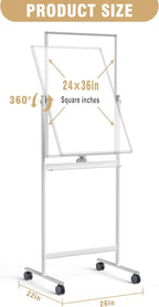 Rolling Whiteboard/w Height Adjustable, Mifuro 24 X 36 Large Portable Dry Erase Board with Stand and Wheels for Office,Classroom &School, White
