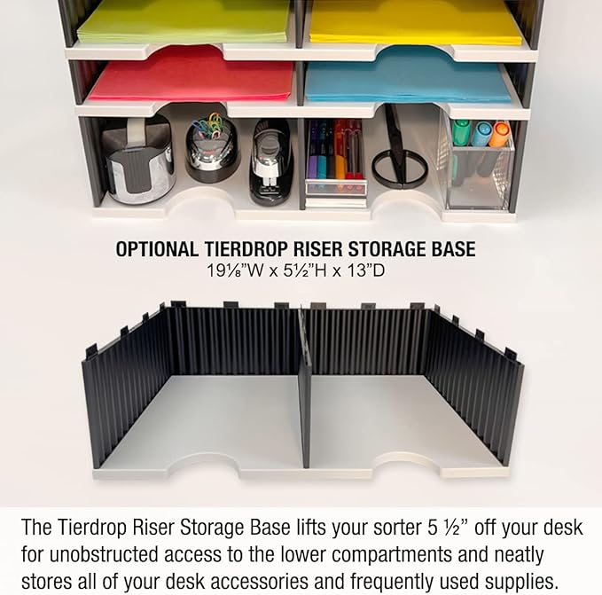 Ultimate Office TierDrop Desktop Organizer/Forms Mailroom Classroom Sorter, 8-Compartments with Optional Add-On Tiers for Easy Expansion, Gray w/Black…