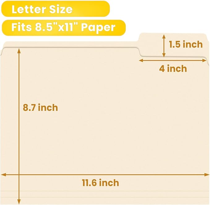 SUNEE File Folders, 120 Pack Manilla Folders 8.5 x 11, 1/3 Cut Tab for Easy Labeling and Organization, Durable Standard Paper for Home, Office, School Filing