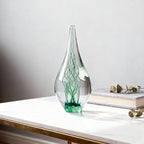 9" Tall Sculpture Hand Blown Glass Decor, Paperweight for Office Desk, Modern Glass Art Figurines Mediterranean Beach House Decor, Living Room Coffee Shelves Table Top Decoration (Swirl Green)