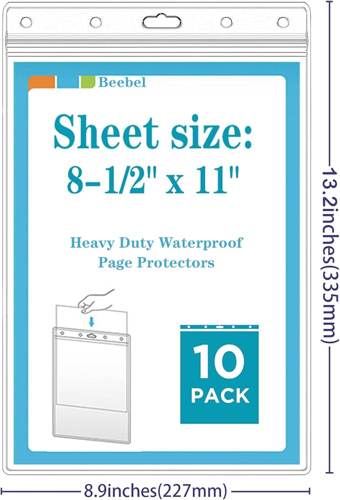 Beebel 10 Pack Job Ticket Holders 8 1/2" x 11" Waterproof Zip Page Protectors Heavy Duty Dry Erase Document Storage Shop Ticket Holders (Clear-Vertical)