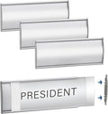 Plecterco 4 Pcs Office Door Signs - 8" x 3" Curved Name Plate Holders for Office, Wall-Mount Door Signs with Plastic Film and Adhesive Tape (Silver) (4, Silver)