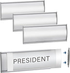 Plecterco 4 Pcs Office Door Signs - 8" x 3" Curved Name Plate Holders for Office, Wall-Mount Door Signs with Plastic Film and Adhesive Tape (Silver) (4, Silver)