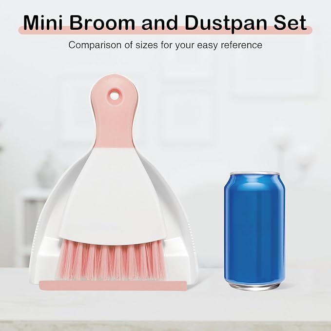 NACENA Mini Dustpan and Brush Set, Small Broom and Dustpan Set Dust Pan and Mini Hand Broom Dustpan and Broom Combo Compact for Home Table Keyboards Sofa Kitchen, Pink