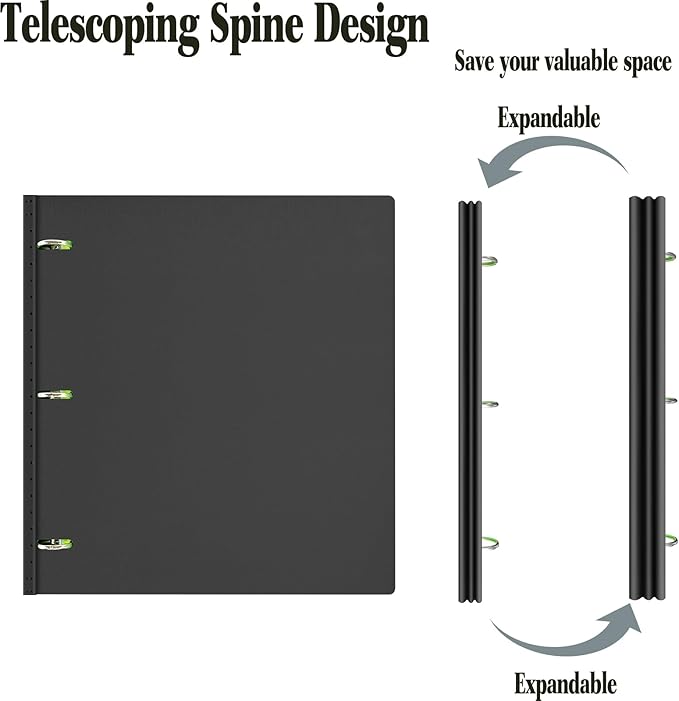 INFUN Telescoping 3 Ring Binder, Portable Plastic Binder with Telescoping Spine, 0.75 inch Rings， Foldable Front Cover Holds 8.5" x 11" Paper for School,Office and Homes-Black