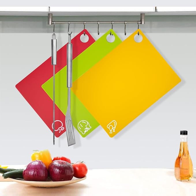GoodLuck 4 Pieces Flexible Cutting Boards with Hanging Hole, BPA Free Plastic Cutting Boards for Kitchen, Non Slip Cutting Mat for Meat and Vegetables