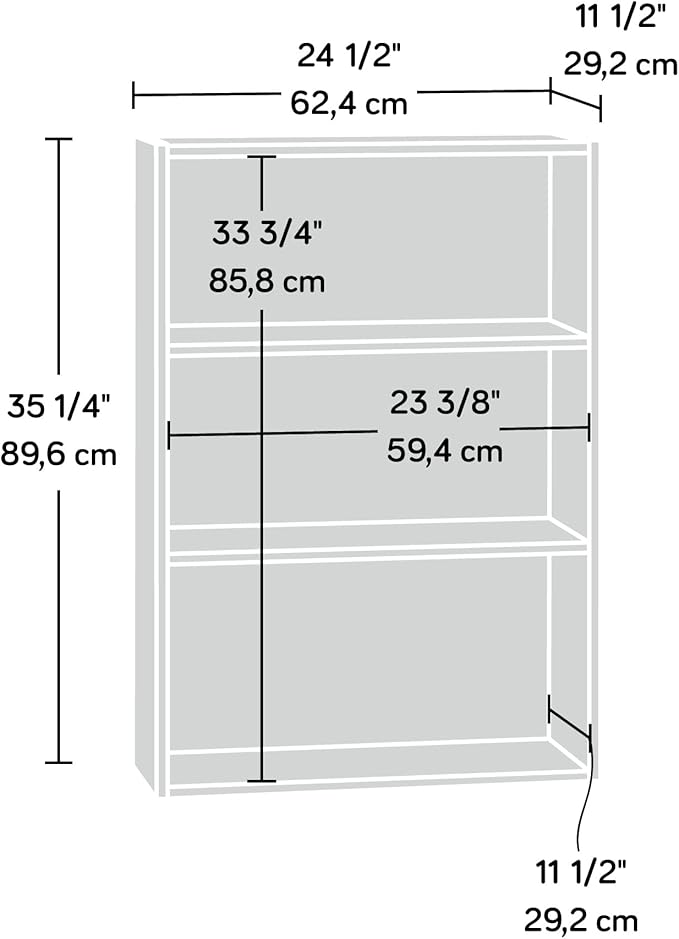 Sauder Beginnings 3-Shelf Bookcase, Bookshelf with Adjustable Storage Shelves, in Brook Cherry finish