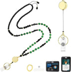 AIDSOTOU Lanyards for ID Badges and Keys,Natural Stone Beaded Teacher Lanyard for Women,Retractable Lanyard with ID Holder Cute Lanyards for Teachers (Green)