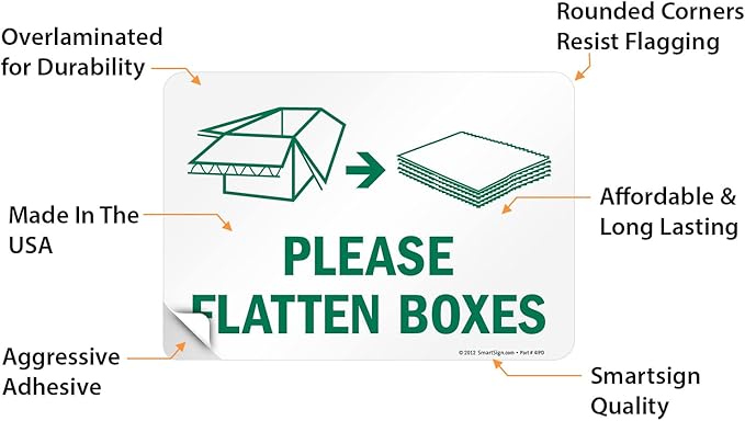 SmartSign Please Flatten Boxes Recycle Label | 7" x 10" Laminated Vinyl Sticker, Made in USA