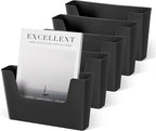YOHOM No Drilling File Holder Wall Mails Magazines Organizer Adhesive Door Mount, Single Pocket, (White 1) (BLACK, 5 PCS)