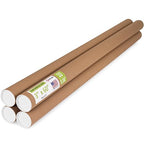 Paclord 3" x 60" Reinforced Kraft Paper Mailing Tube, Pack of 4 Tubes with 8 Caps – Secure USPS Approved Poster Tube – Cardboard Tube for Shipping and Storing Posters, Prints, Artwork, or Documents