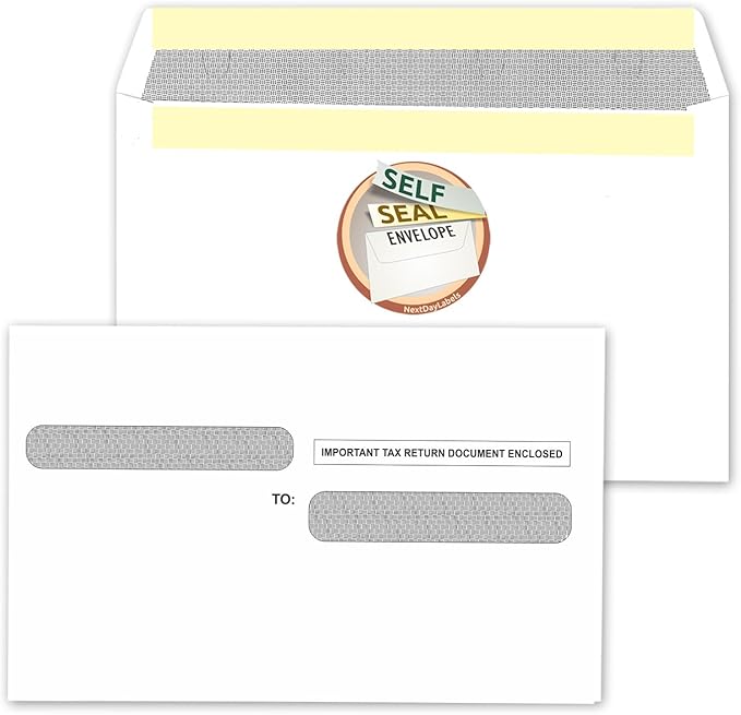 NextDayLabels - W-2 4-Up Employee Tax Forms, & Envelopes Instructions on Back" for 2025 (Pack of 500 Self Seal Envelopes)