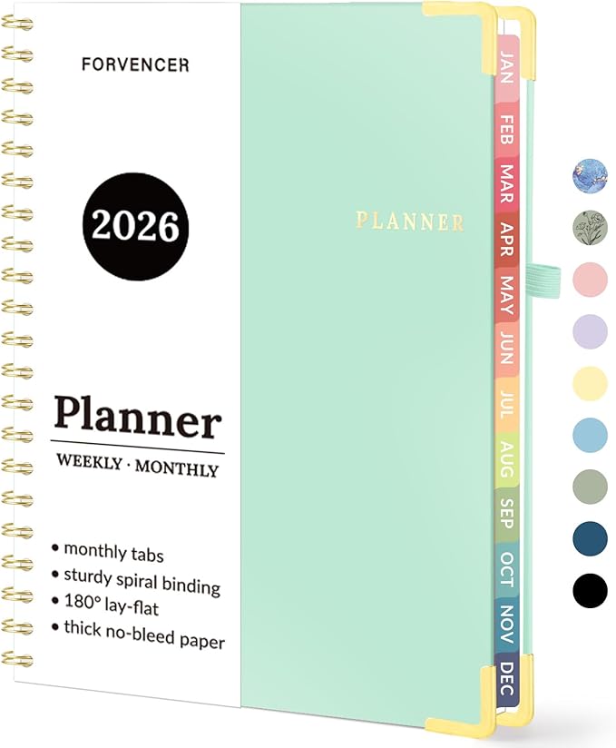 2026 Planner, Forvencer Calendar Planner Weekly and Monthly, Jan 2026-Dec 2026, 8.5" X 11", Hardcover Agenda Book, Daily Journal Organizer with Inner Pocket, Notebook for Office School, A4, Mint Green