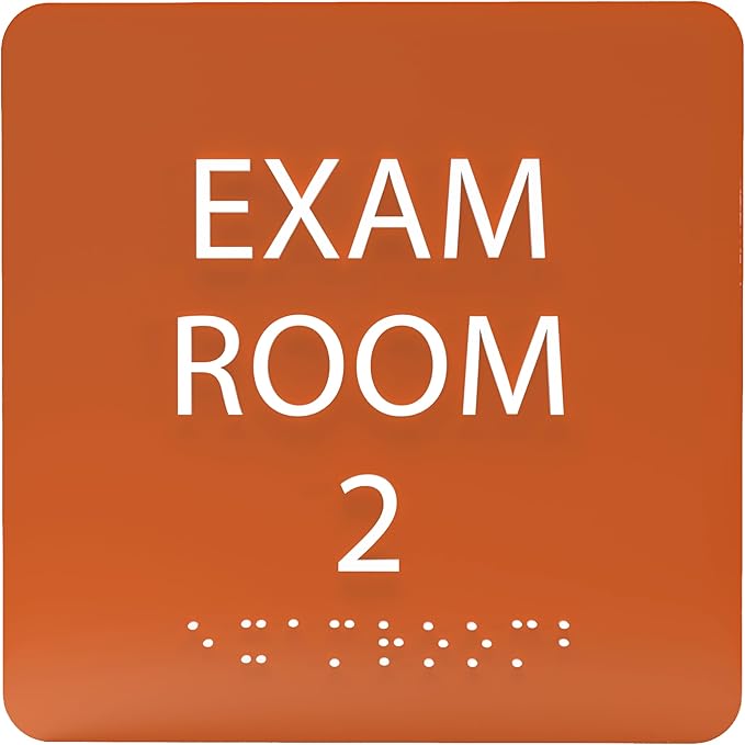 6" X6" Exam Room 2 Sign - ADA Compliant Tactile Graphics Grade 2 Braille Text Acrylic Wall Signs - Educational Institution Directional Assistance Test Center Door Sign for Schools