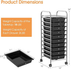 GLACER 10 Drawers Rolling Cart, Storage Cart with w/Removable Drawers & Steel Frame, Utility Mobile Trolley w/Universal Casters & 2 Brakes, Organizer Cart for Home, School, Office (Black)