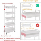 Calmootey 5-Tier Rolling Utility Cart with Drawer,Multifunctional Storage Organizer with Plastic Shelf & Metal Wheels,Storage Cart for Kitchen,Bathroom,Living Room,Office,White