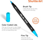 Shuttle Art Dual Tip Brush Pens, 96 Colours Fine and Brush Tip Markers Set with Pen Holder & 1 Colouring Book, Felt Tip Colouring Pens for Adults and Children Colouring Calligraphy Journal Doodling