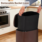 PayLessHere Stainless Steel Trash Can with Lid - Removable Inner Bucket, Foot Pedal Soft Close for Office, Home, Kitchen Garbage Bin (Brown, 13 G)