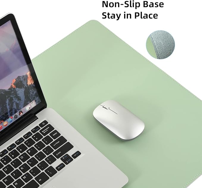 Wolaile PU Leather Desk Pad,36x17 in Large Computer Desk Mat,Waterproof Non-Slip Desk Blotter Protector,Light Green Big Keyboard Mouse Pad