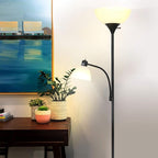 Brightech Sky Dome Plus LED Floor lamp, Torchiere Super Bright Floor Lamp with Reading Lamp for Living Rooms & Offices - Dimmable Tall Standing Lamp for Bedroom Reading - Black