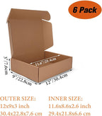 PHAREGE 12x9x3 inch Shipping Boxes 6 Pack Brown, Tab Lock Tuck Top Mailer Boxes for Packaging Small Business, Medium Cardboard Gift Boxes for Wrapping Mailing Present